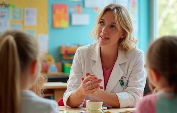 Diététicienne animant un atelier scolaire